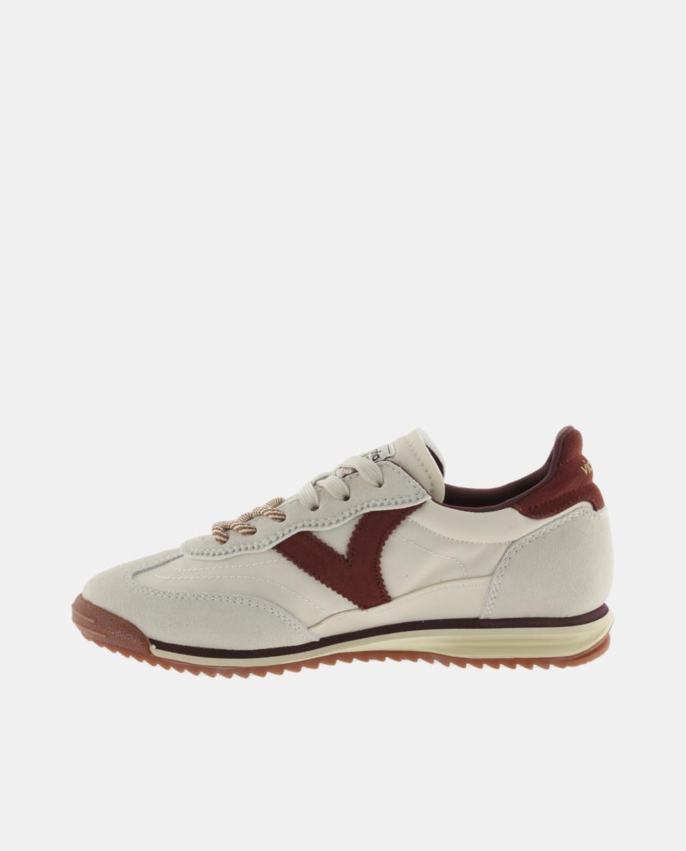 Zapatillas deportivas de mujer de nylon con piezas de serraje y doble cordón - Victoria - Crema Crema-3