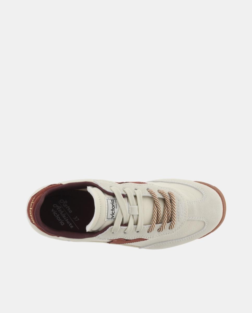 Zapatillas deportivas de mujer de nylon con piezas de serraje y doble cordón - Victoria - Crema Crema-4