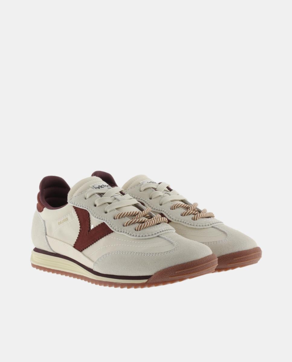 Zapatillas deportivas de mujer de nylon con piezas de serraje y doble cordón - Victoria - Crema Crema-5