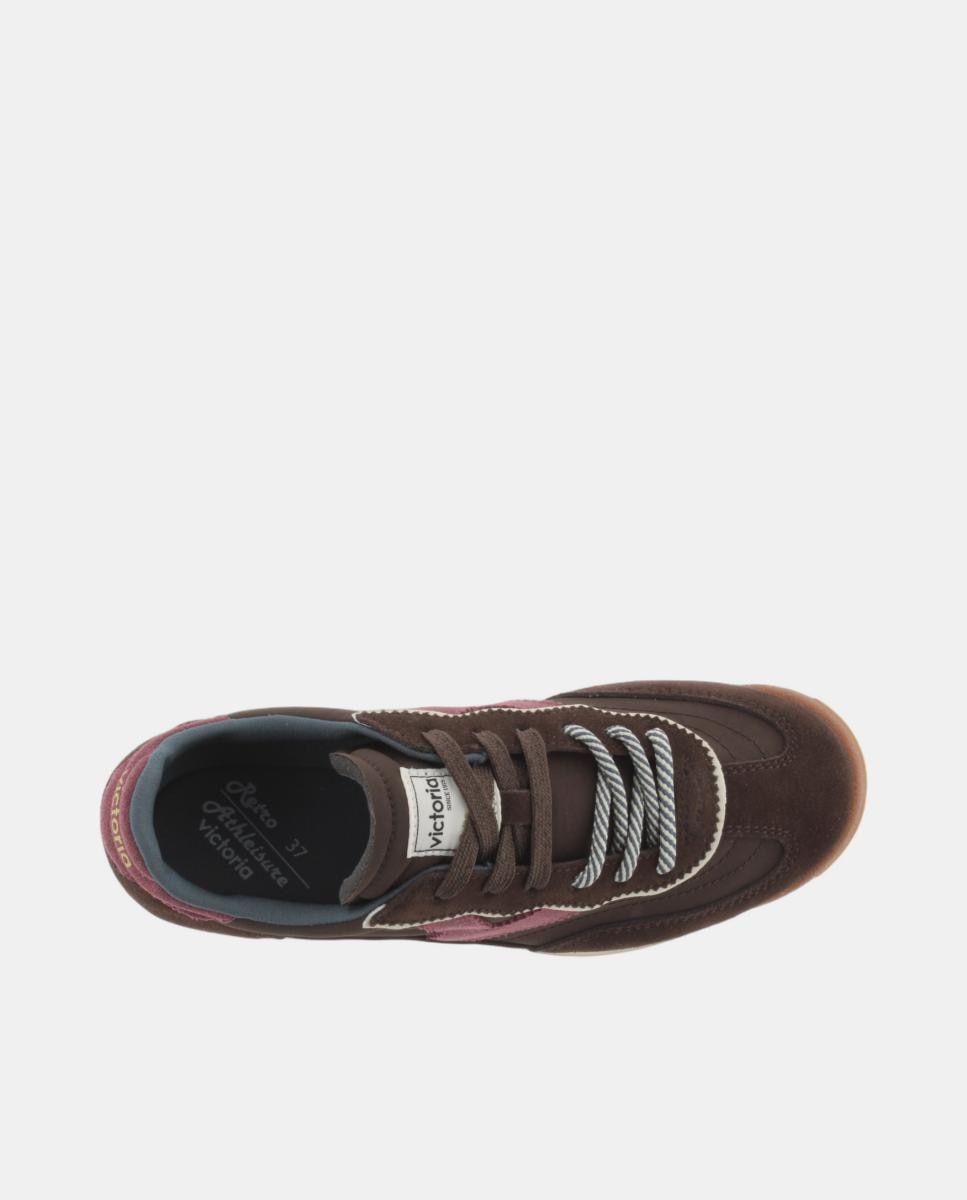 Zapatillas deportivas de mujer de nylon con piezas de serraje y doble cordón - Victoria - Marrón oscuro Marrón oscuro-4