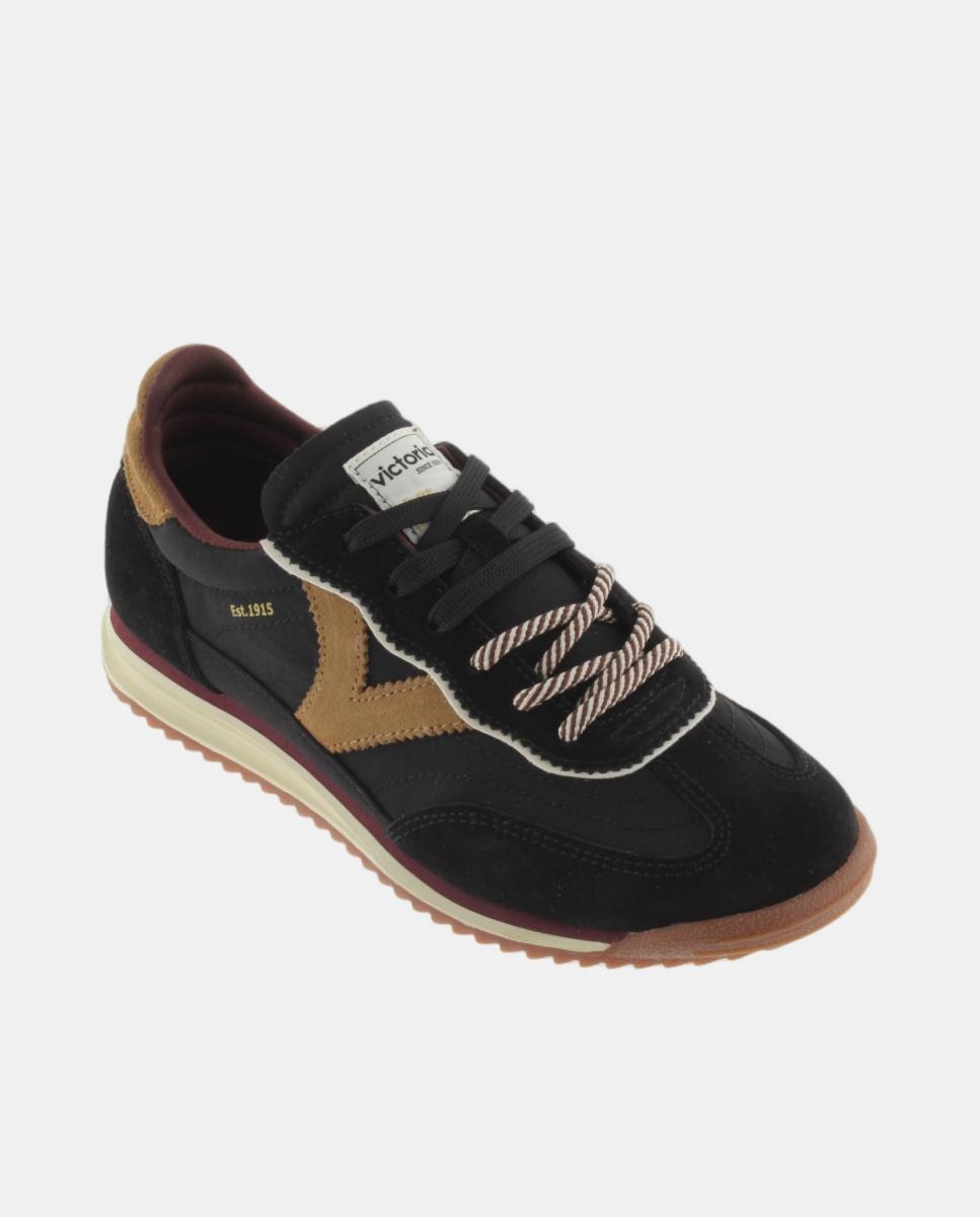 Sapatilhas Desportivas de Nylon com Peças de Croute e Atacadores Duplos Preto-2