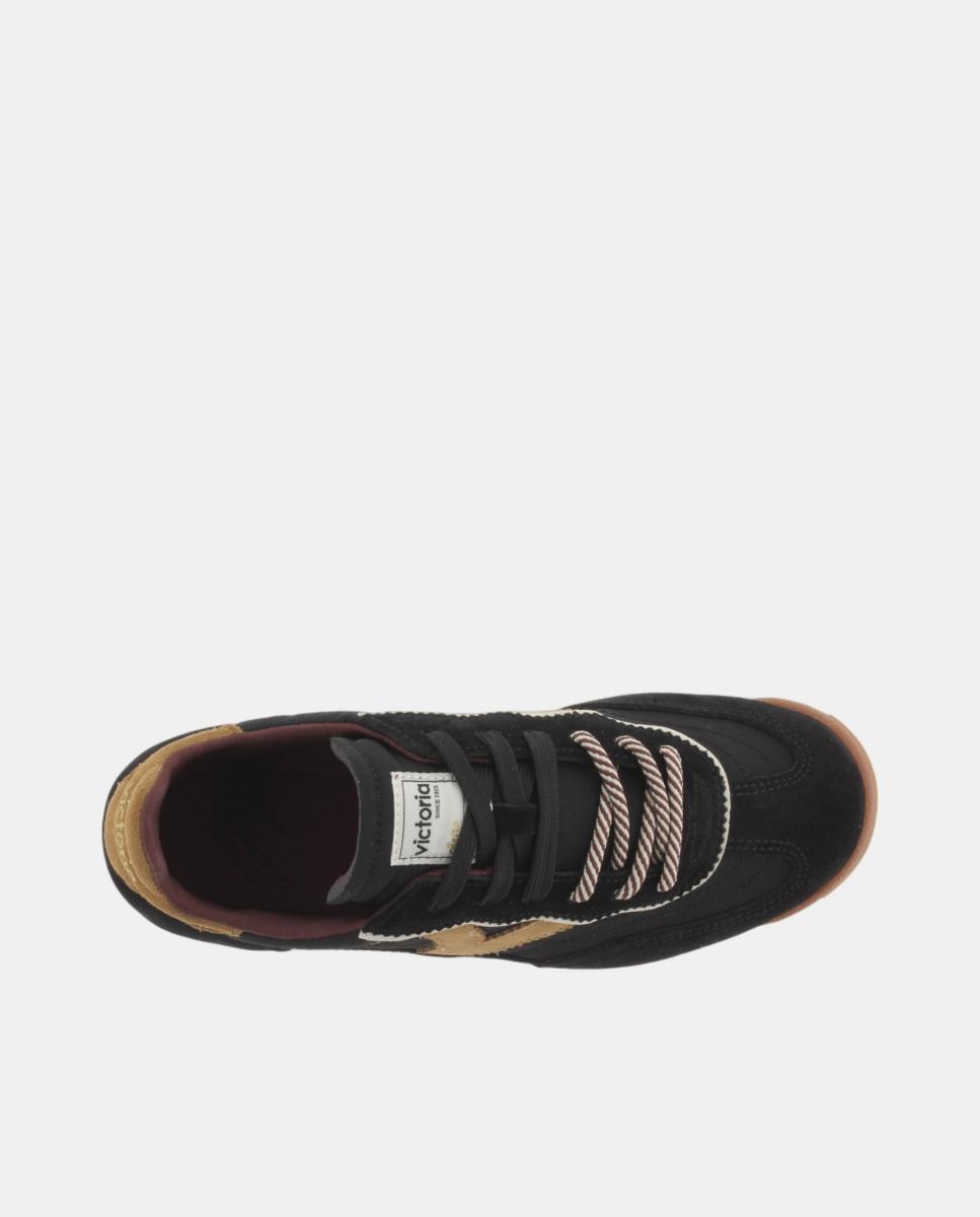Sapatilhas Desportivas de Nylon com Peças de Croute e Atacadores Duplos Preto-4