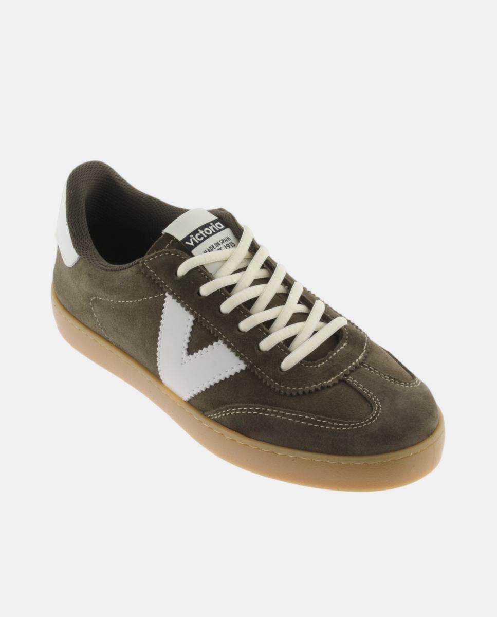 Zapatillas de serraje de mujer con piezas en contraste y suela color caramelo - Victoria - Verde militar Verde militar-2