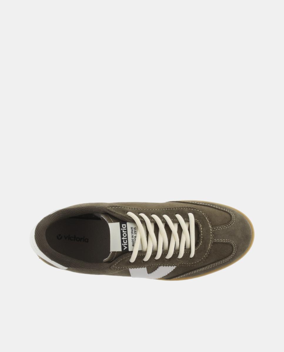Zapatillas de serraje de mujer con piezas en contraste y suela color caramelo - Victoria - Verde militar Verde militar-4