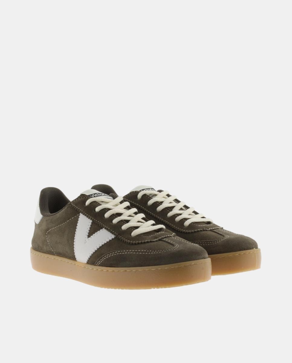 Zapatillas de serraje de mujer con piezas en contraste y suela color caramelo - Victoria - Verde militar Verde militar-5
