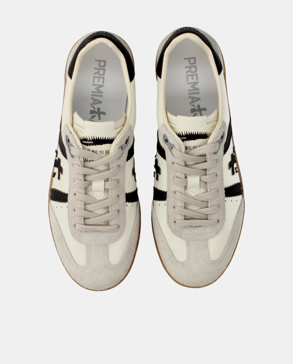 Deportivo Bonnied mujer en piel con detalles en negro y suela de goma - Premiata - Blanco Hueso Blanco Hueso-6