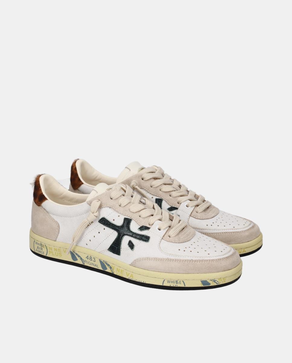 Deportivo BSKT Clayd mujer en piel con detalles a contraste - Premiata - Beige Beige-2