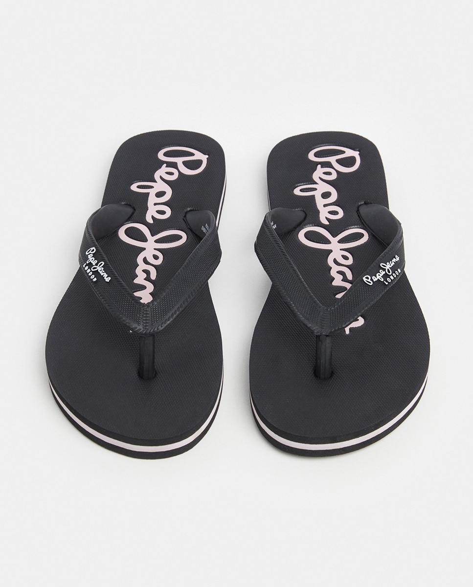 Chinelos rosa com logótipo Preto-3