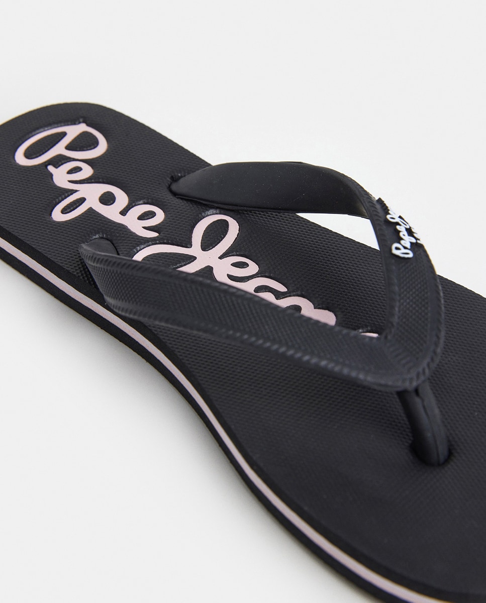 Chinelos rosa com logótipo Preto-4