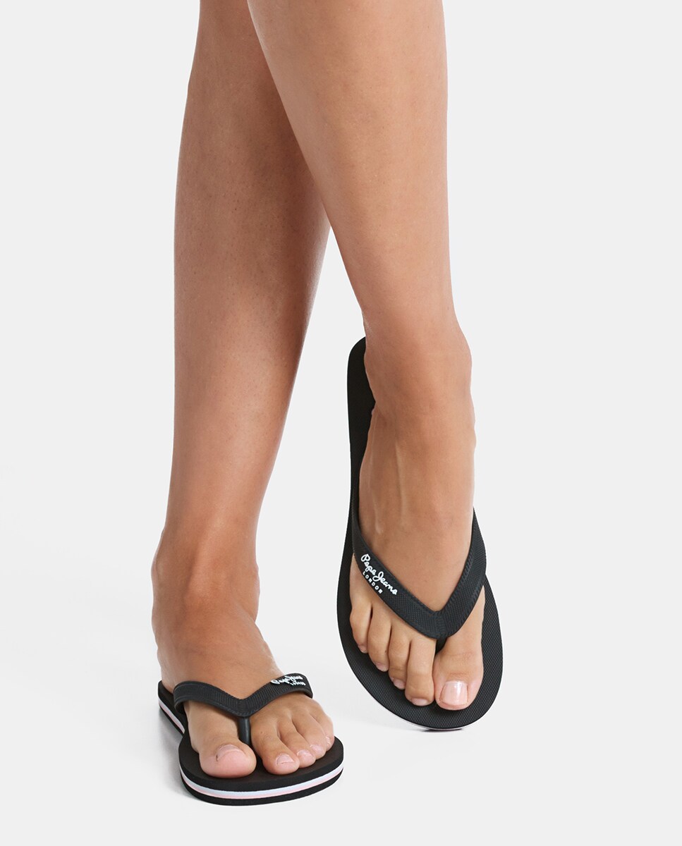 Chinelos rosa com logótipo Preto-7