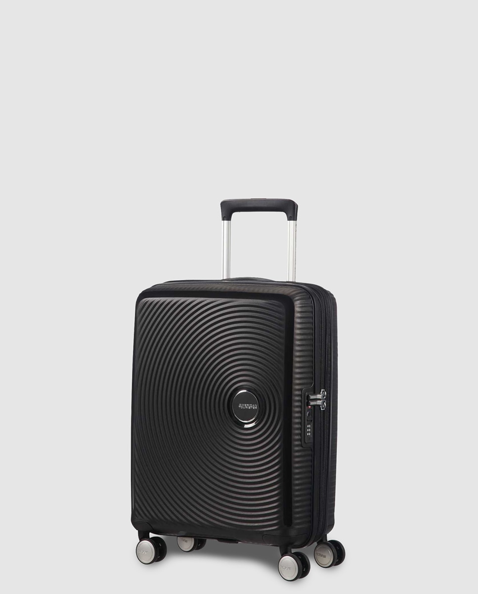 American Tourister - Maleta de cabina expandible SOUNDBOX rígida negra, con capacidad hasta 41L.