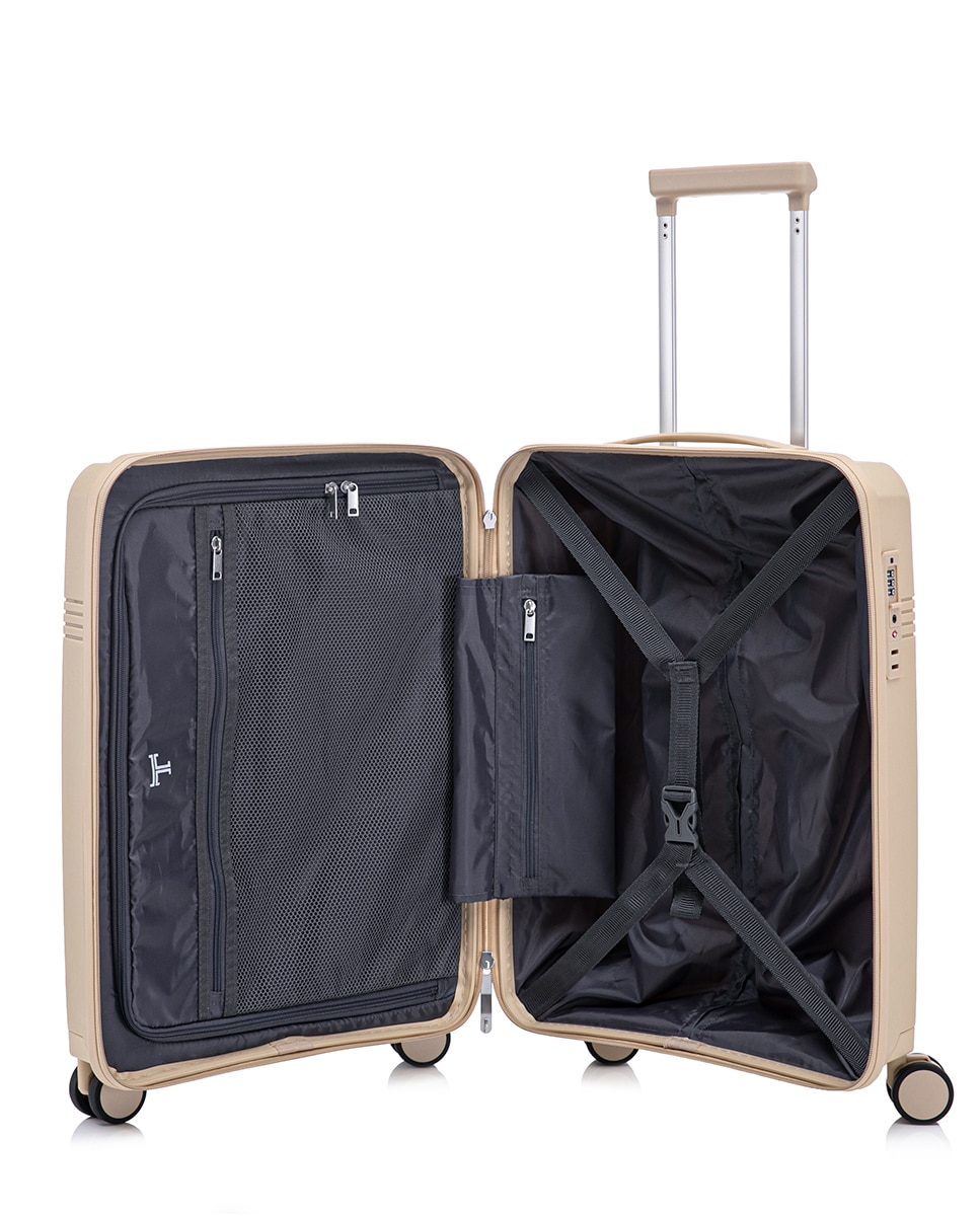 Mala Tipo Trolley de Cabine em Polipropileno Reverse Zipper - 55 cm/2,4 kg Castanho-2