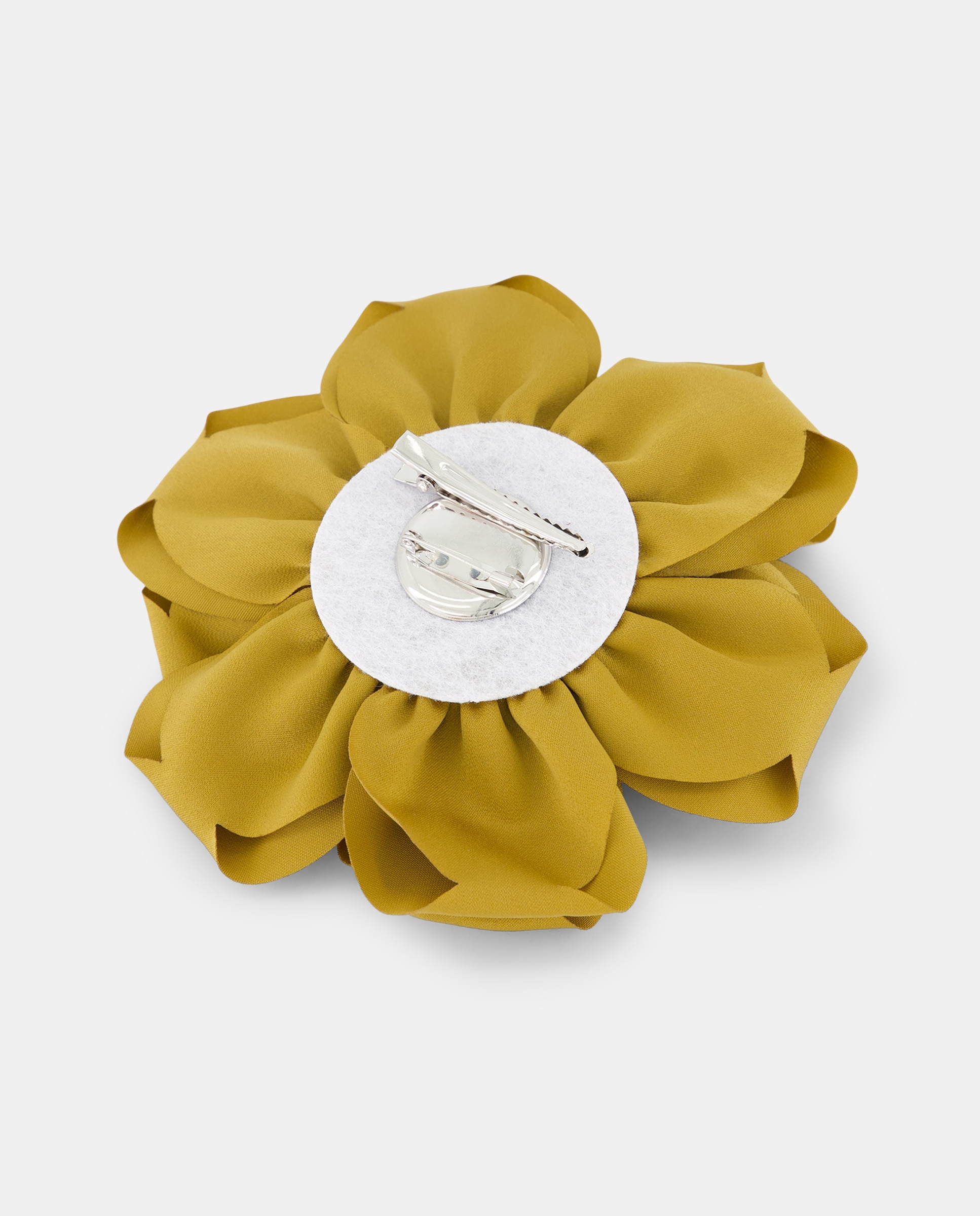 Flor de Cetim Muito Grande com Bico de Pato e Pregadeira Ouro-2