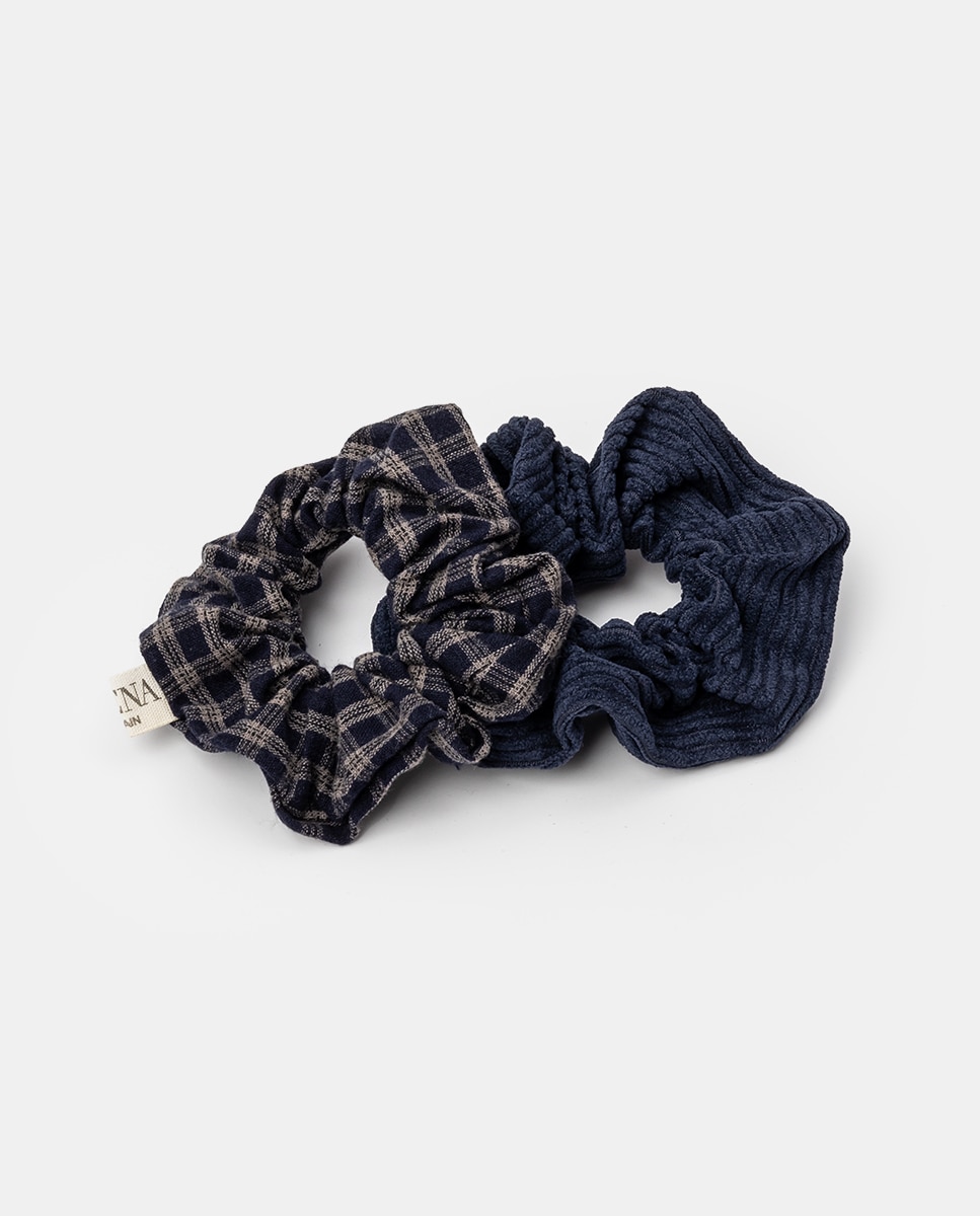 Imagen 0 de Pack 2 scrunchies pana+ escocés Azul marino