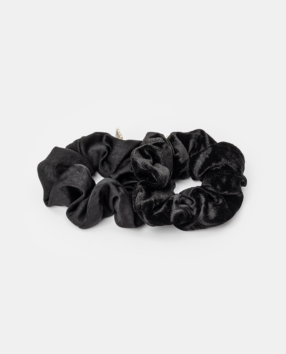 Imagen 0 de Pack  Scrunchies terciopelo aguas grande + Satén aguas Negro