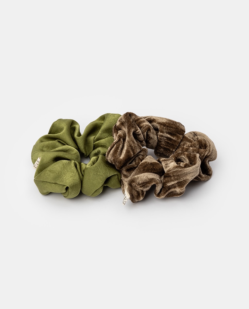 Imagen 0 de Pack  Scrunchies terciopelo aguas grande + Satén aguas Verde