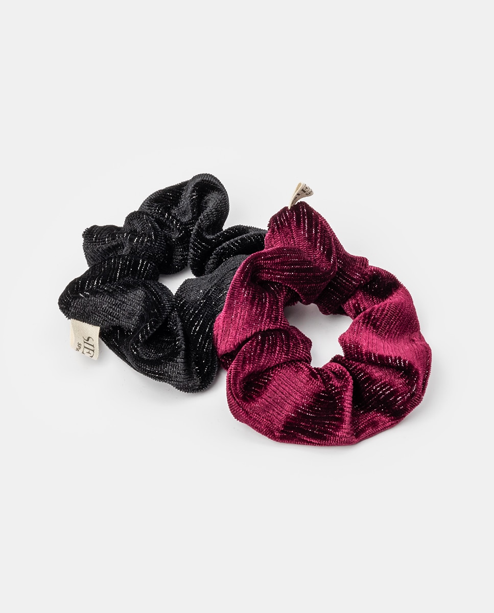 Imagen 0 de Pack 2 uni  Scrunchie terciopelo glitter mediano Negro