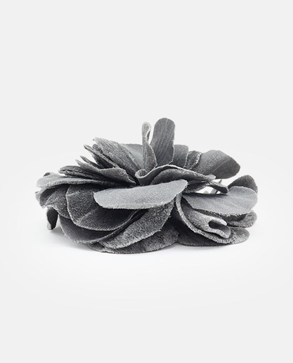 Clip Flor Multiposições de Veludo Cinzento-2