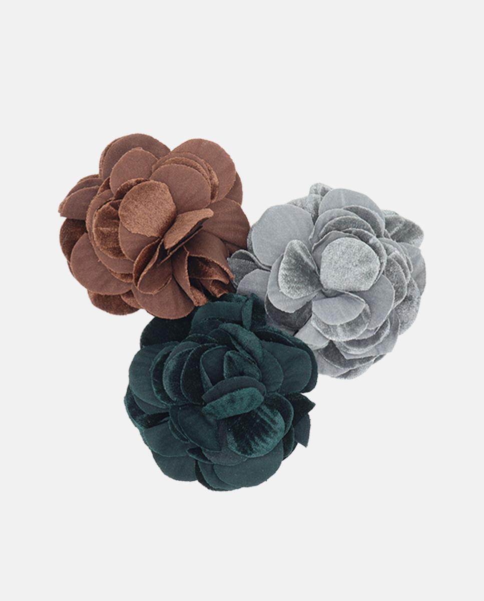 Clip Flor Multiposições de Veludo Cinzento-5