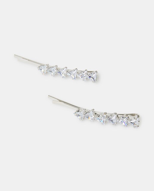 Pack de horquillas plateadas con triángulos strass