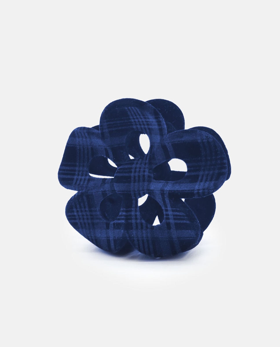 Imagem 0 de PR Mola de Veludo com Flor - Azul-Marinho