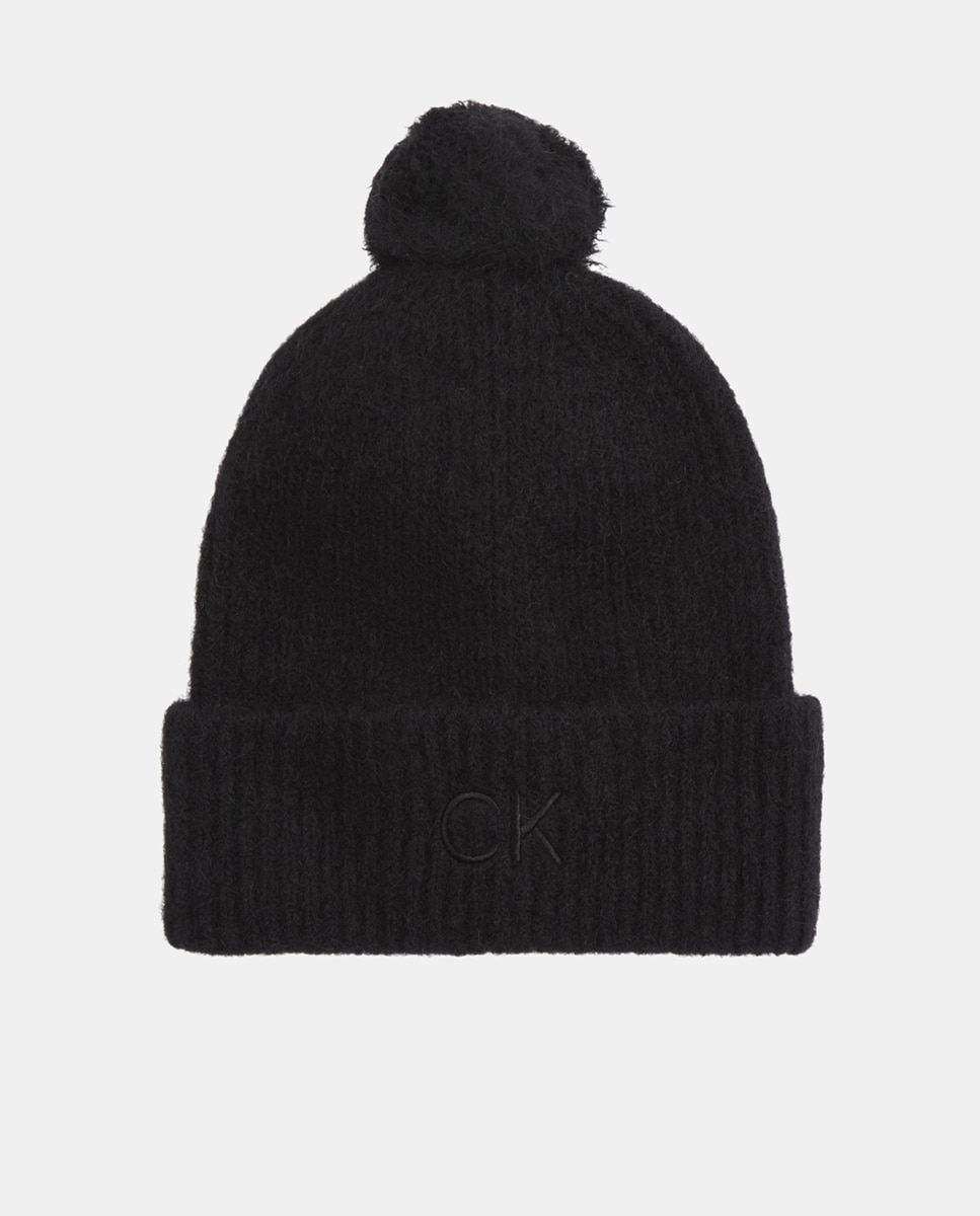 Gorro com Pompom e Logótipo à Frente Preto-1