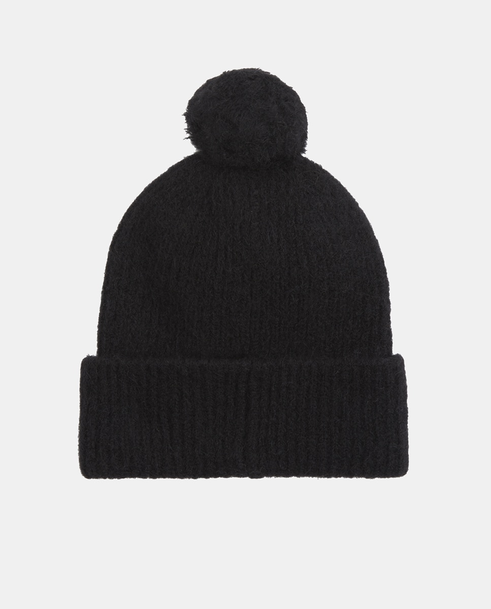 Gorro com Pompom e Logótipo à Frente Preto-2