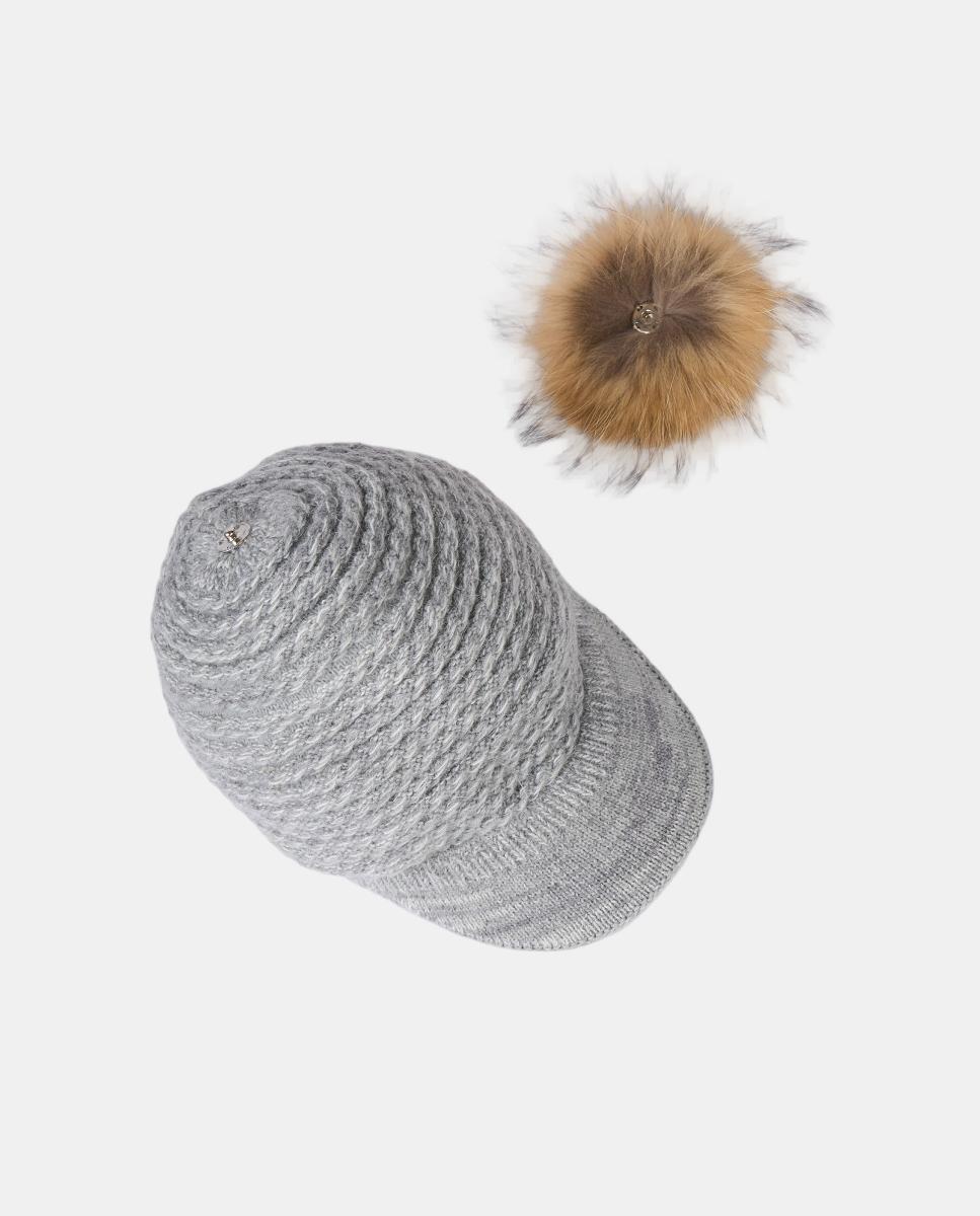 Gorra de punto en beige con pompón de pelo - Navarro - Gris claro Gris claro-2