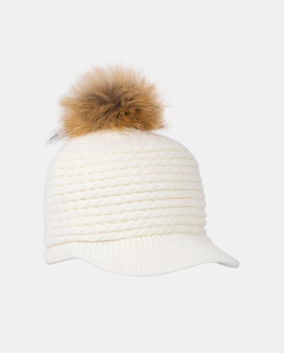 Imagem 0 de Boné de malha bege com pompom de pêlo