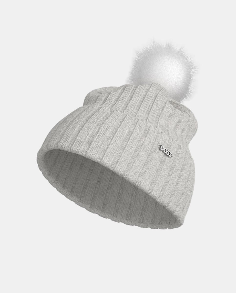 Gorro de Pompom com Logótipo Metálico no Lado Direito da Dobra Branco-2