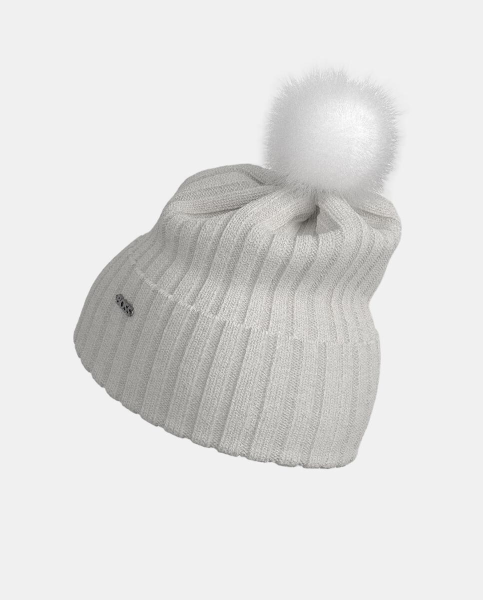 Gorro de Pompom com Logótipo Metálico no Lado Direito da Dobra Branco-3