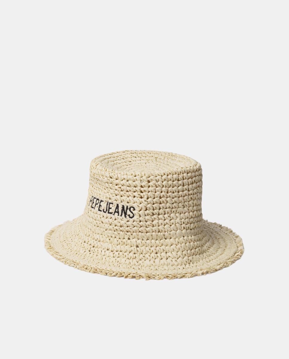 Chapéu Bucket de Palha com Logótipo Bege-2