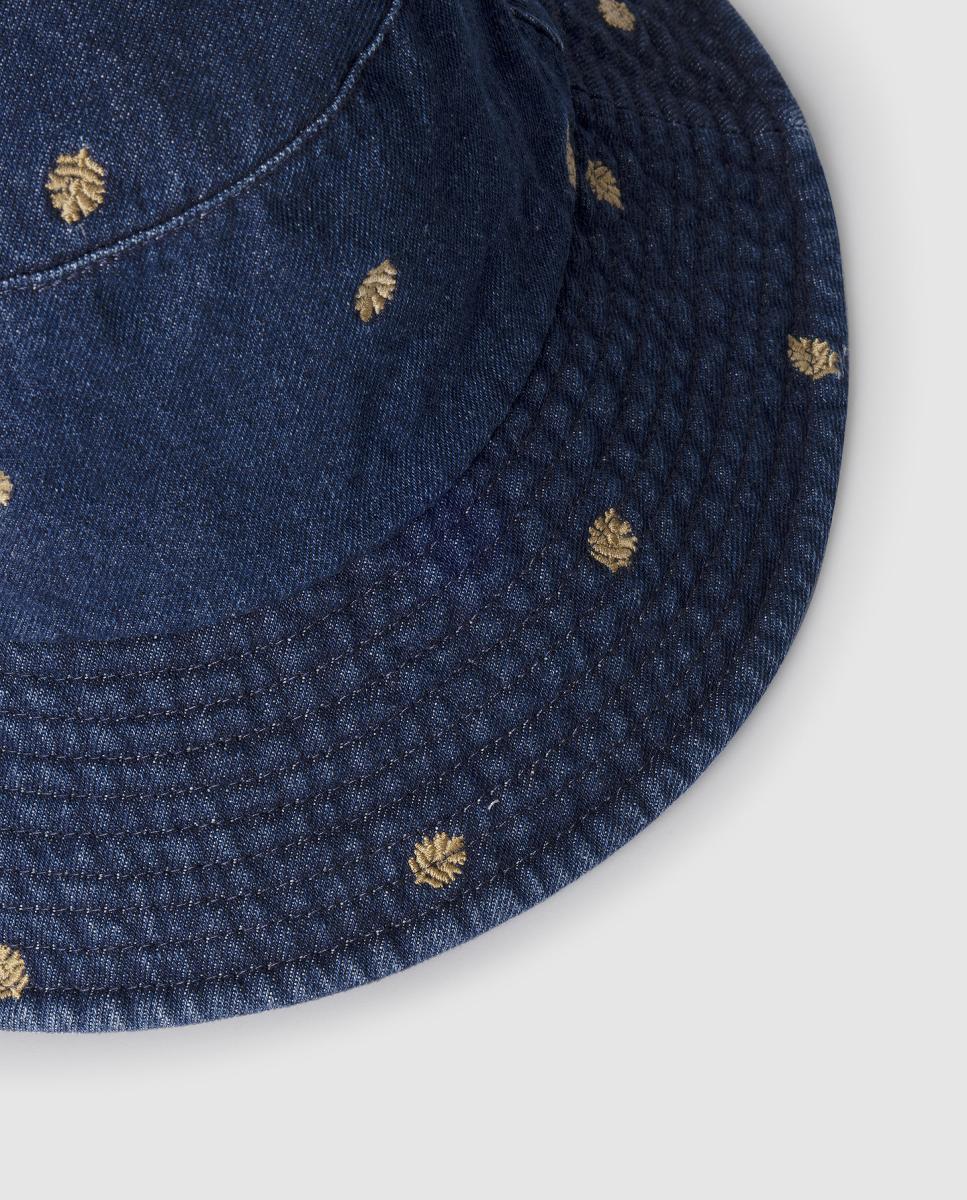 Chapéu Bucket de Ganga de Algodão com Logótipo à Frente Azul-3