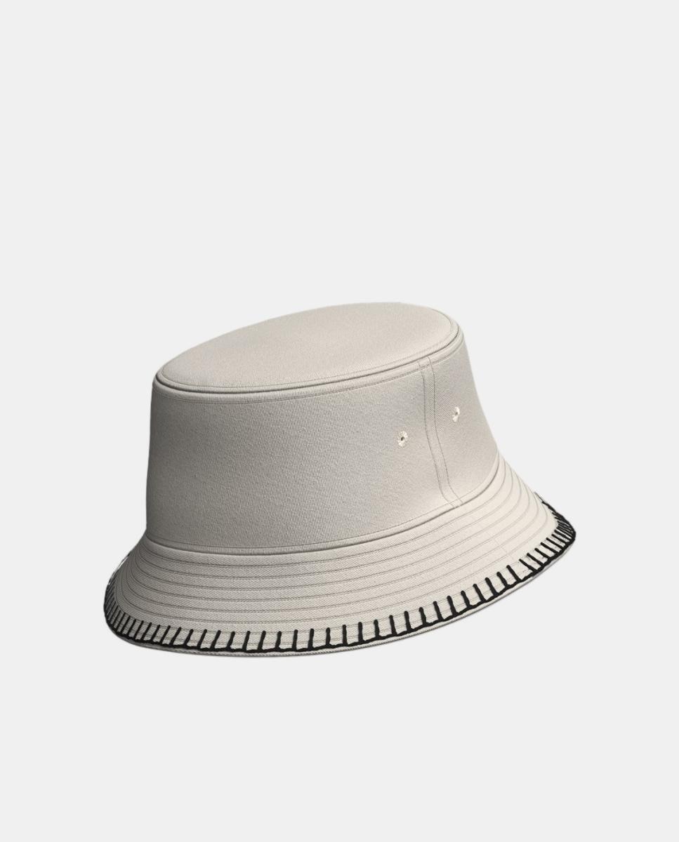 Chapéu Tipo Pescador com Logótipo Bordado à Mão e Detalhe de Costura à Mão na Pala Branco-2