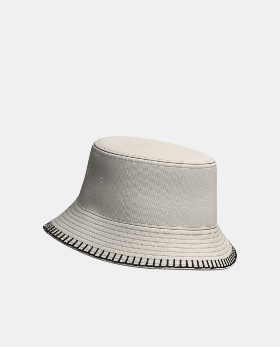 Chapéu Tipo Pescador com Logótipo Bordado à Mão e Detalhe de Costura à Mão na Pala Branco-3
