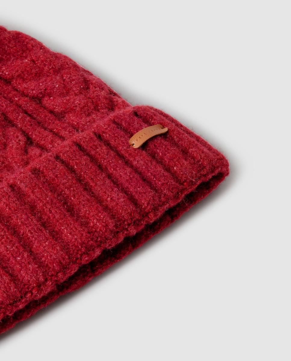 Gorro de punto con pompon y patrón de ochos - Pepe Jeans - Rojo Rojo-3