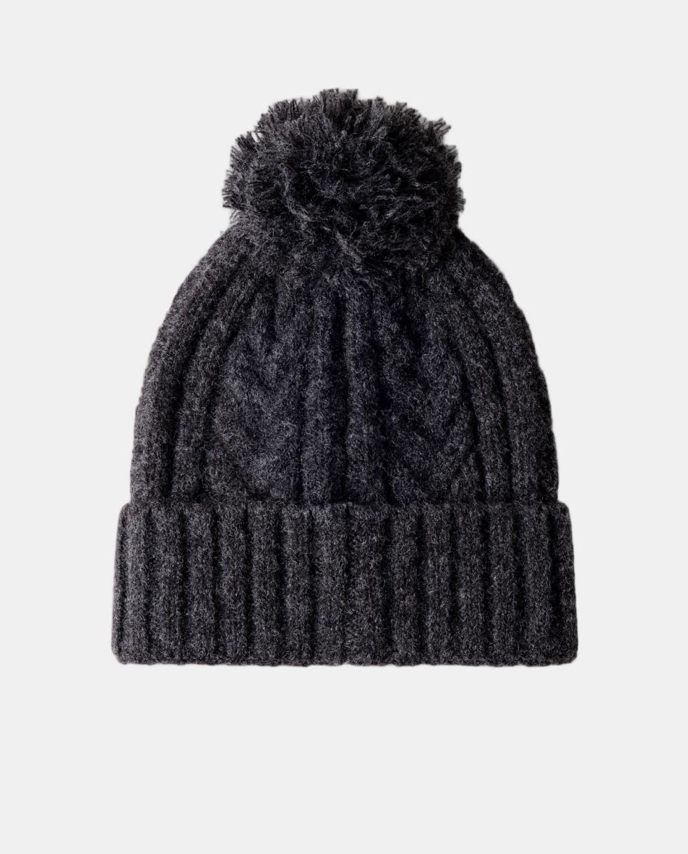 Gorro de Malha com Pompom e Padrão de Malha do Cabo Cinzento-escuro-2