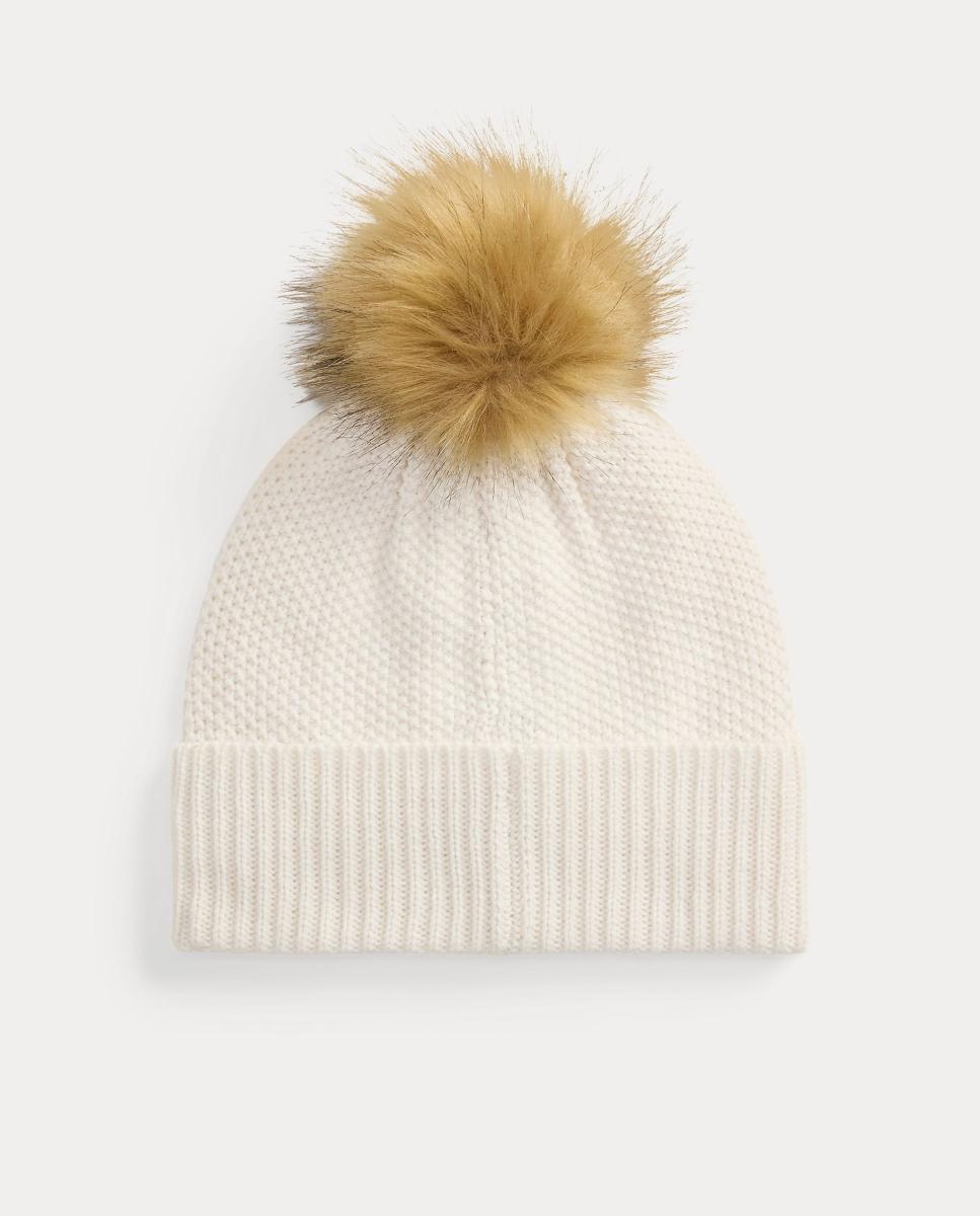 Gorro de punto de mujer con pompón y escudo con logo - Lauren Ralph Lauren - Blanco Blanco-2
