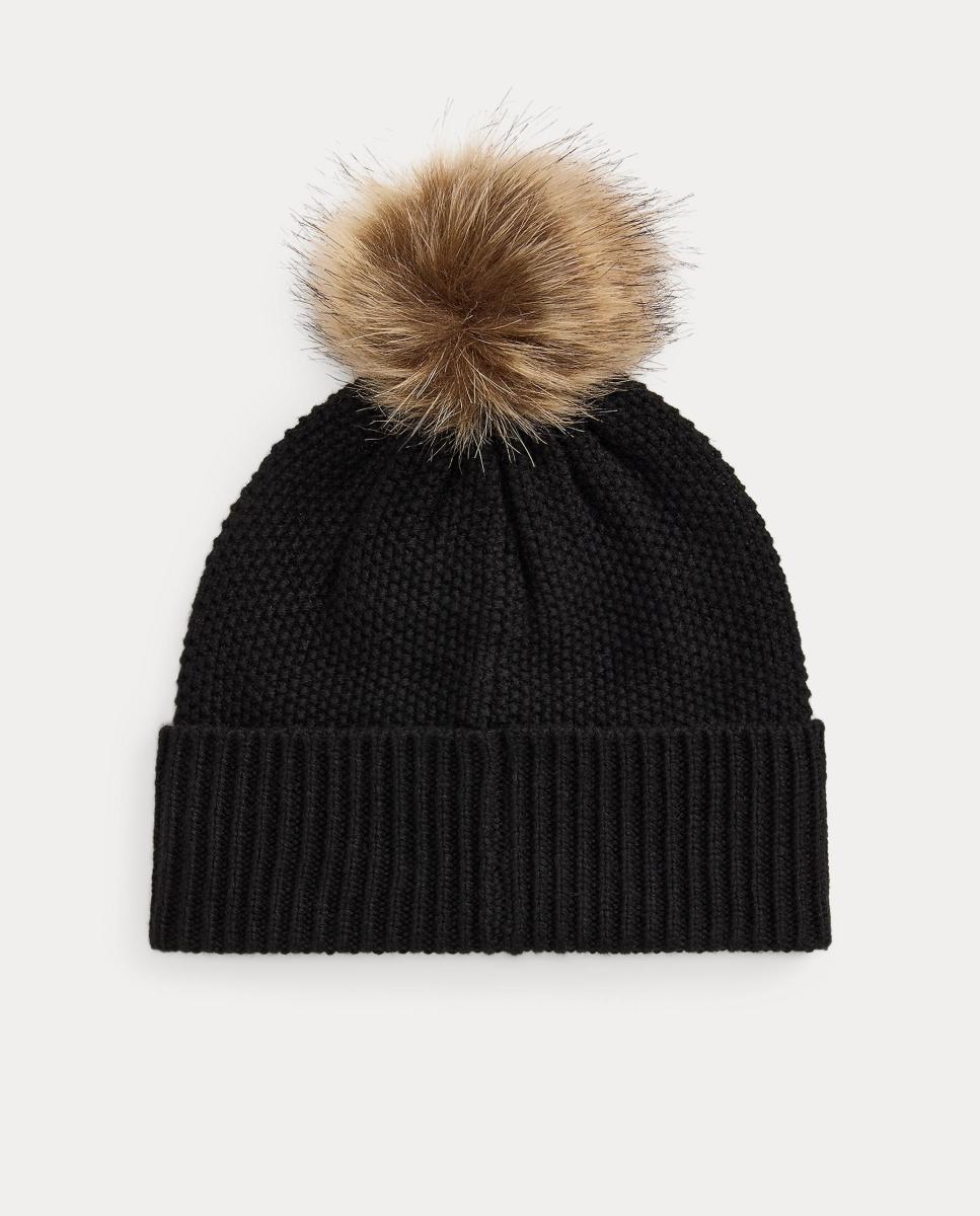 Gorro de punto de mujer con pompón y escudo con logo - Lauren Ralph Lauren - Negro Negro-2