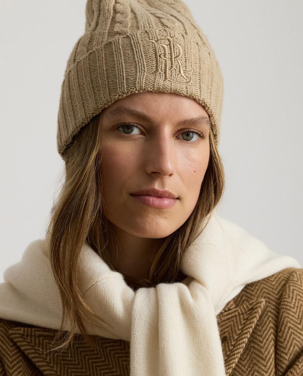 Gorro de punto de mujer con logo bordado - Lauren Ralph Lauren - Marrón claro Marrón claro-3