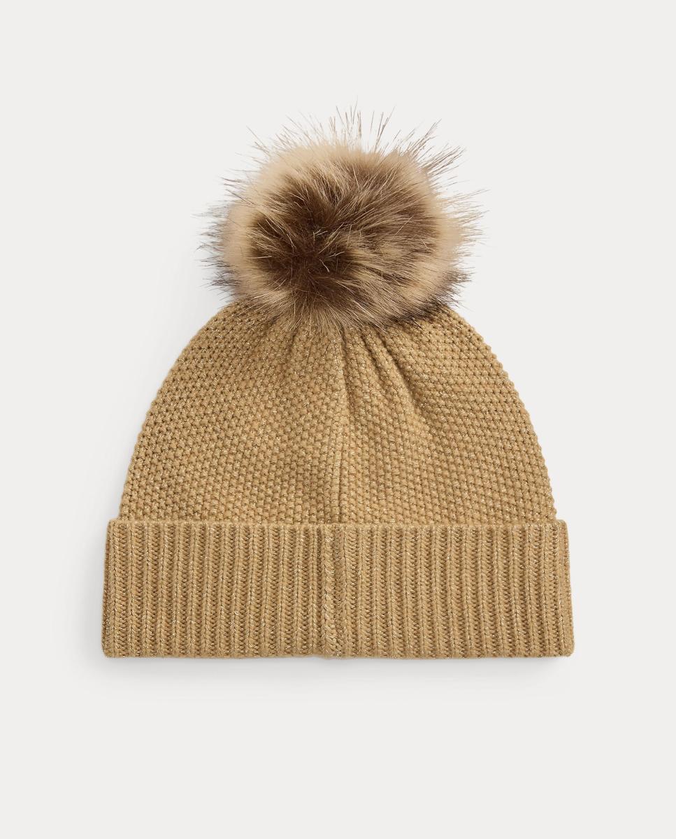 Gorro de punto de mujer con pompón y escudo con logo - Lauren Ralph Lauren - Marrón Suave Marrón Suave-2