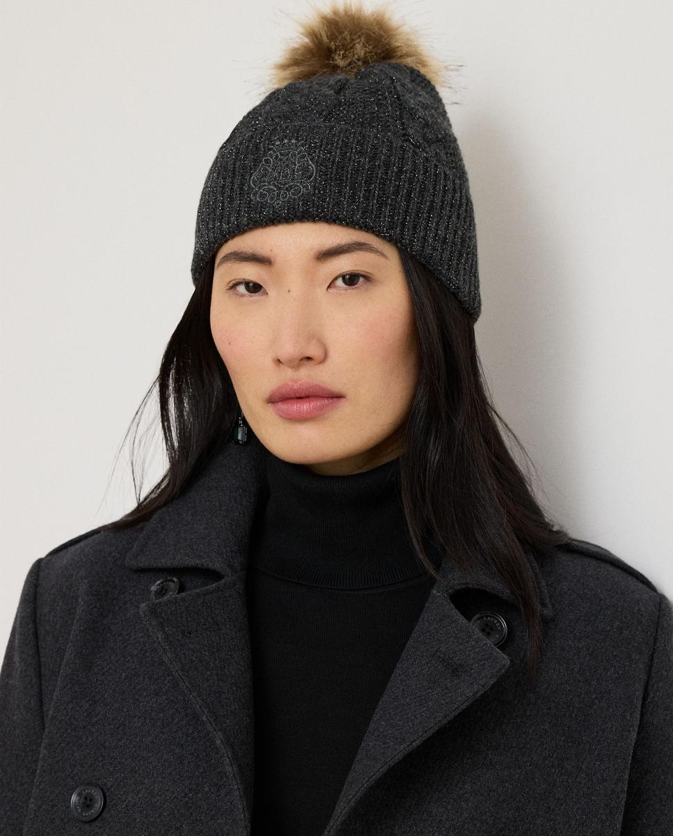 Gorro de Malha com Pompom e Escudo com Logótipo Cinzento-escuro-3