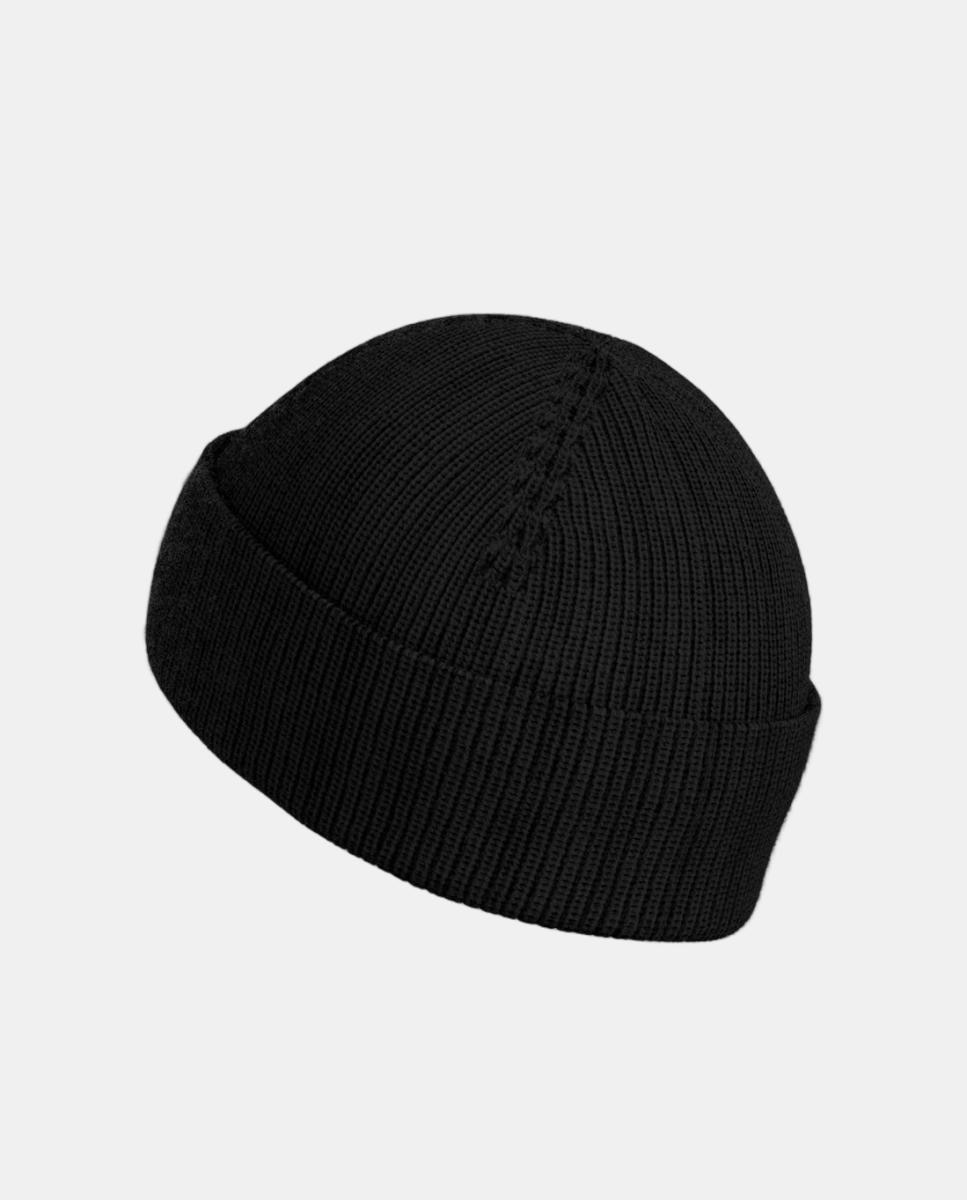 Gorro de Malha Canelada numa Agradável Mistura de Lã com a Etiqueta Tecida em Tons a Condizer na Dobra da Frente Preto-3