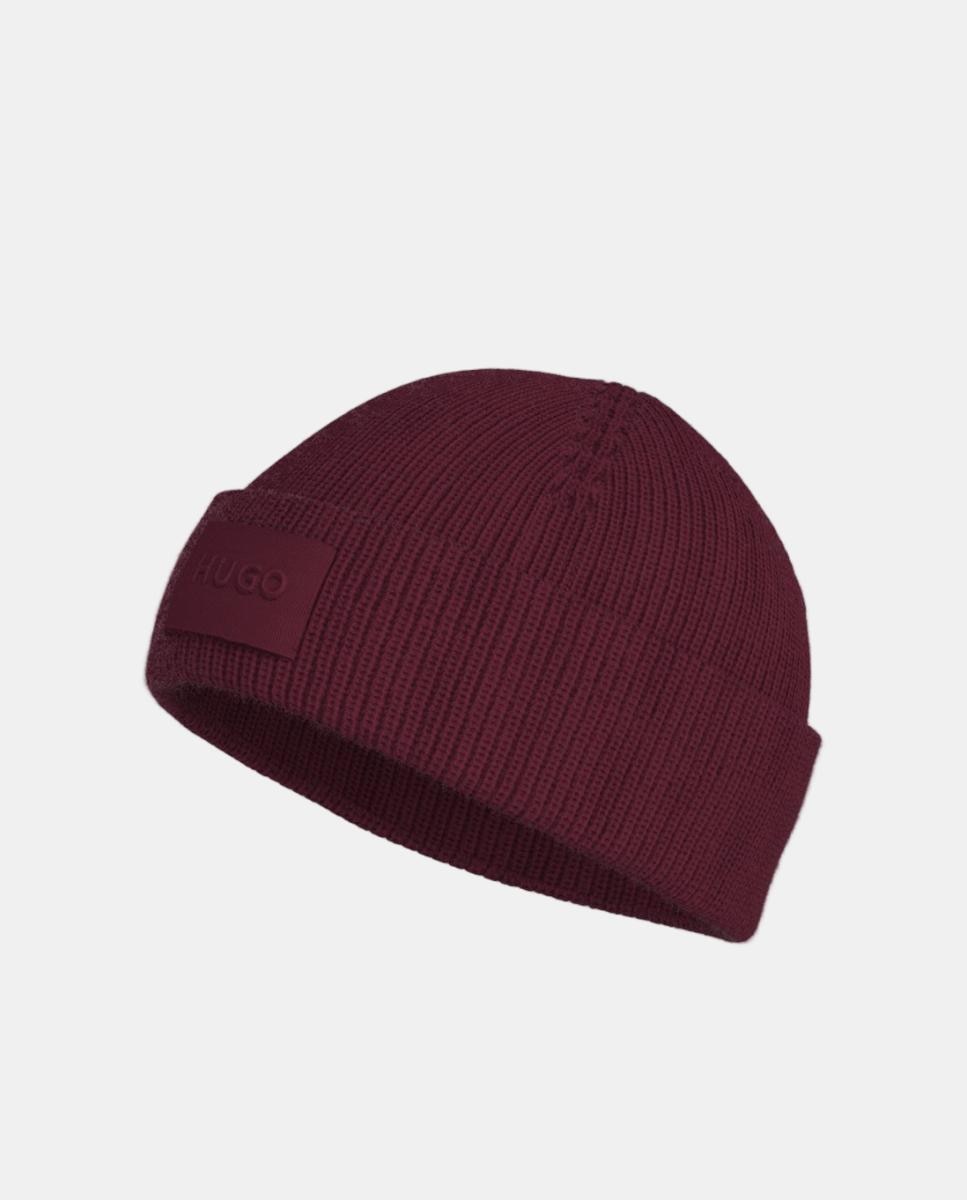 Gorro de punto acanalado en una agradable mezcla de lana con la etiqueta tejida en tonos a juego en el dobladillo delantero - Hugo - Rojo Rojo-2