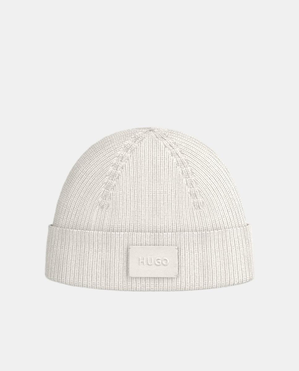 Gorro de punto acanalado en una agradable mezcla de lana con la etiqueta tejida en tonos a juego en el dobladillo delantero - Hugo - Blanco Blanco-1