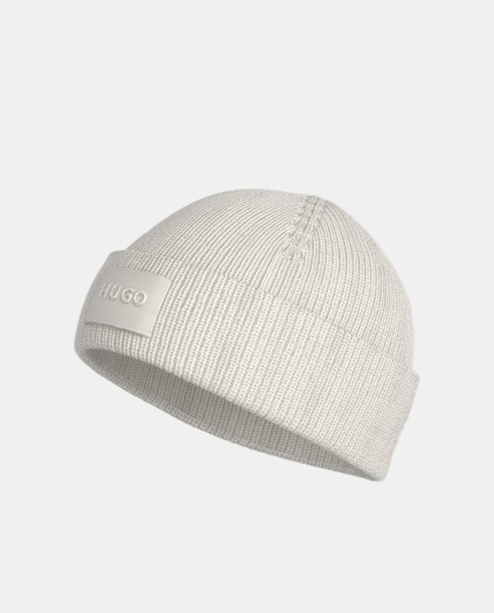 Gorro de punto acanalado en una agradable mezcla de lana con la etiqueta tejida en tonos a juego en el dobladillo delantero - Hugo - Blanco Blanco-2