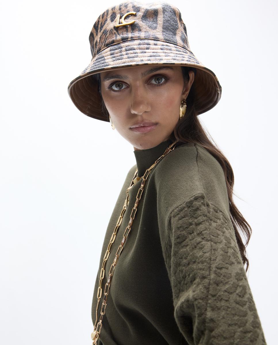 Mala Bucket Combinada com Animal Print e Polipele Castanho-7