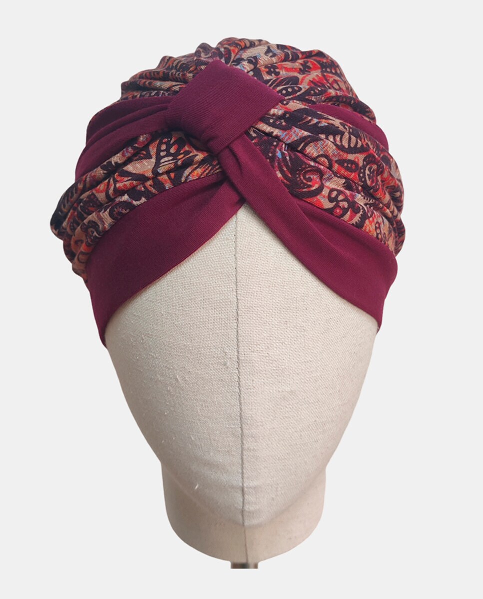 Turbante Bicolor com Cruz à Frente Nilo de Bambu Grená-2