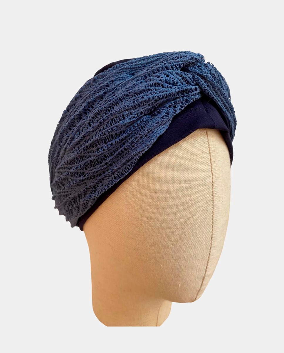 Turbante Jeans com Laço de Crochet Azul-2