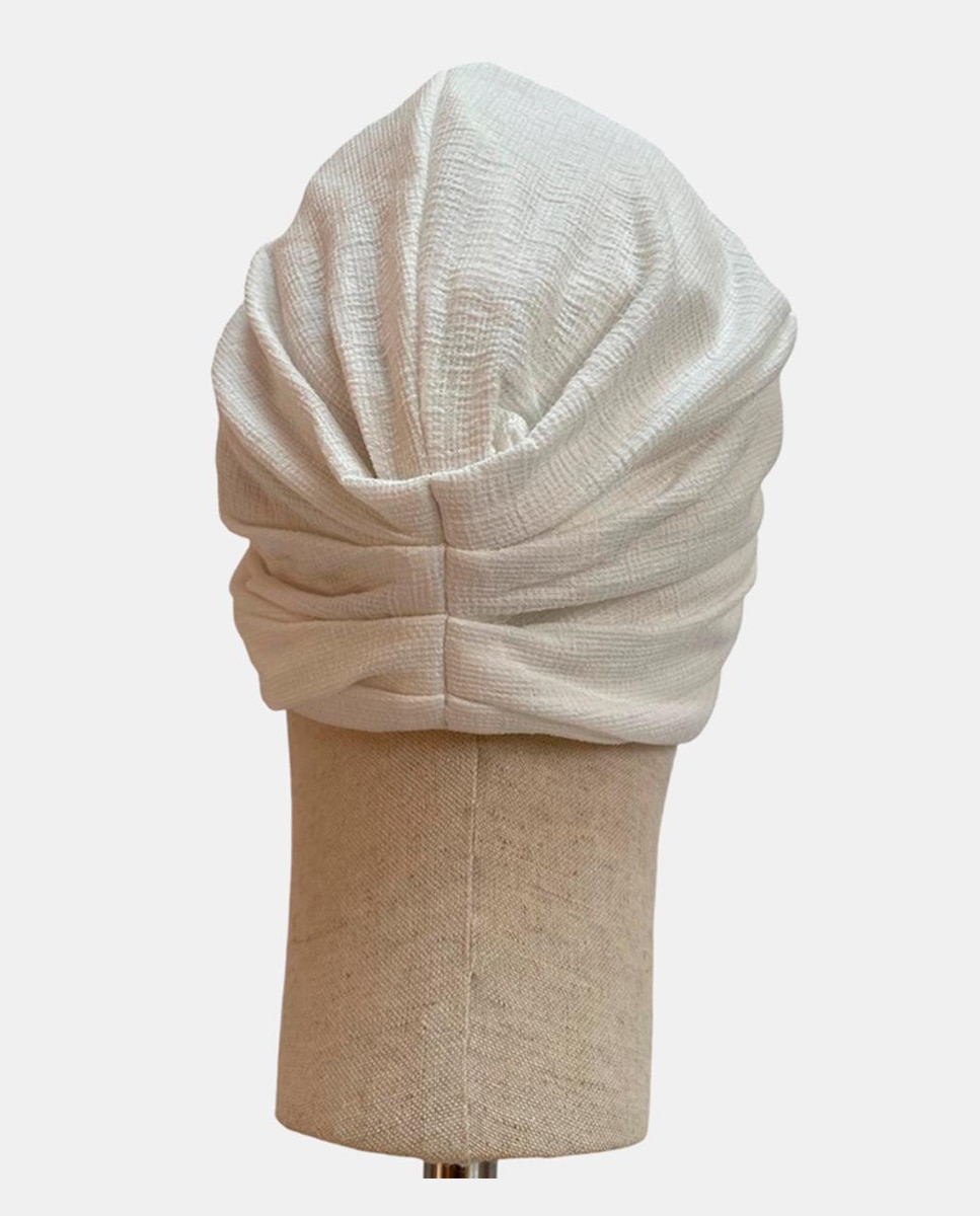 Turbante de Nó Duplo à Frente Forrado em Bambu Branco-2